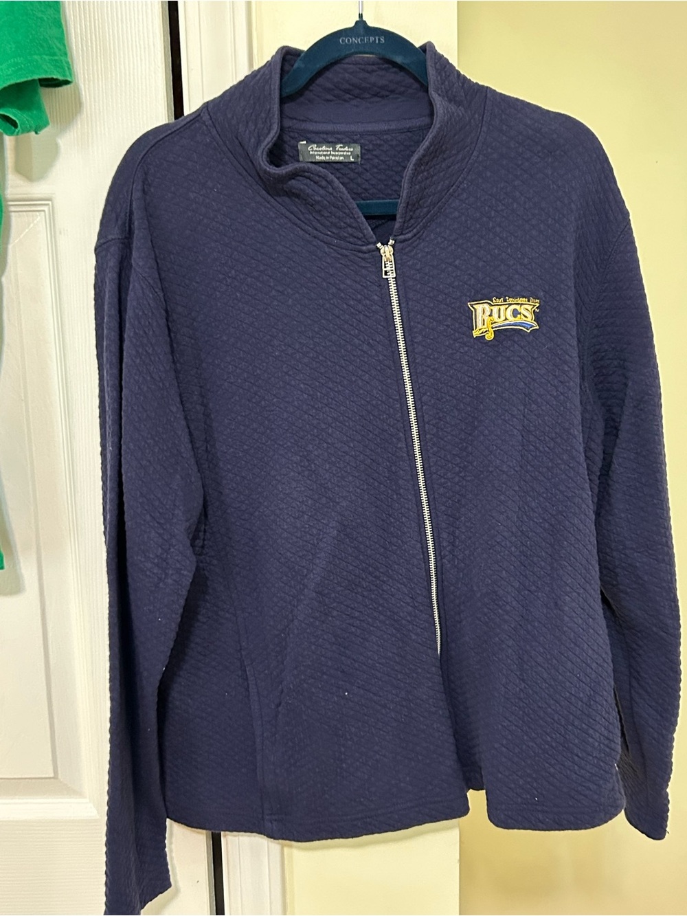 Navy Quilted Jacket with Yellow ETSU Bucs' Embroidered Logo